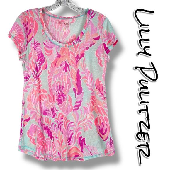 Lilly Pulitzer Tops - Lilly Pulitzer Sarah Top in Love Birds Print Linen Blend Lightweight Womens Sz S